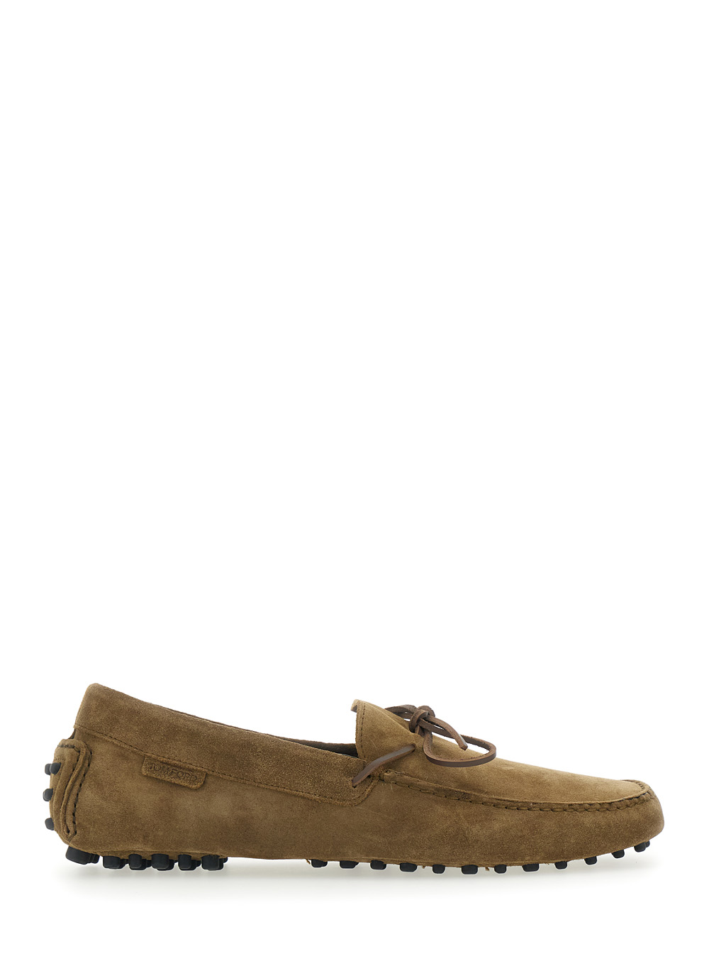 Tom Ford Men's Brown Driver Loafers With Rounded Toe And Bow Detail In Suede For Calf