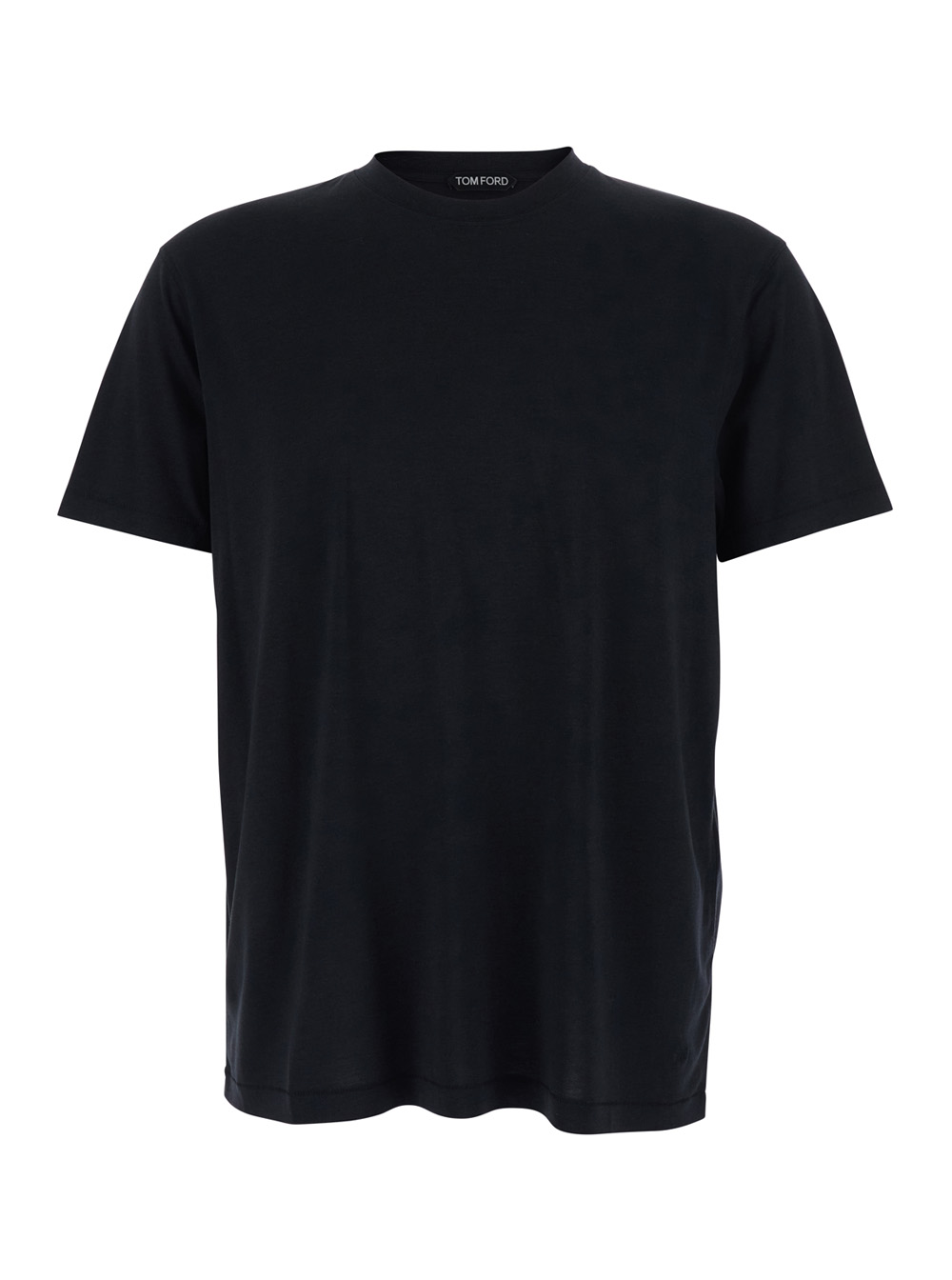 Tom Ford Men's Black Crew Neck T-Shirt With Logo Embroidery On The Front In Cotton Blend For Lyocell Tshirts And Polo Shirts
