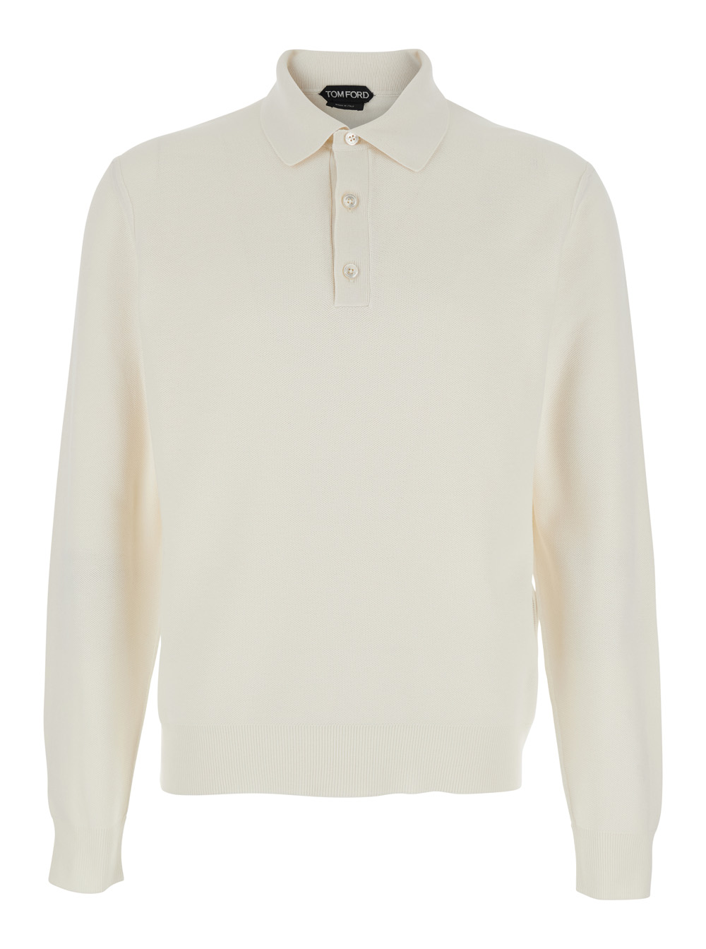 Tom Ford Men's White Polo With Classic Collar And Front Button Closure In Silk Cotton Blend For Tshirts Shirts
