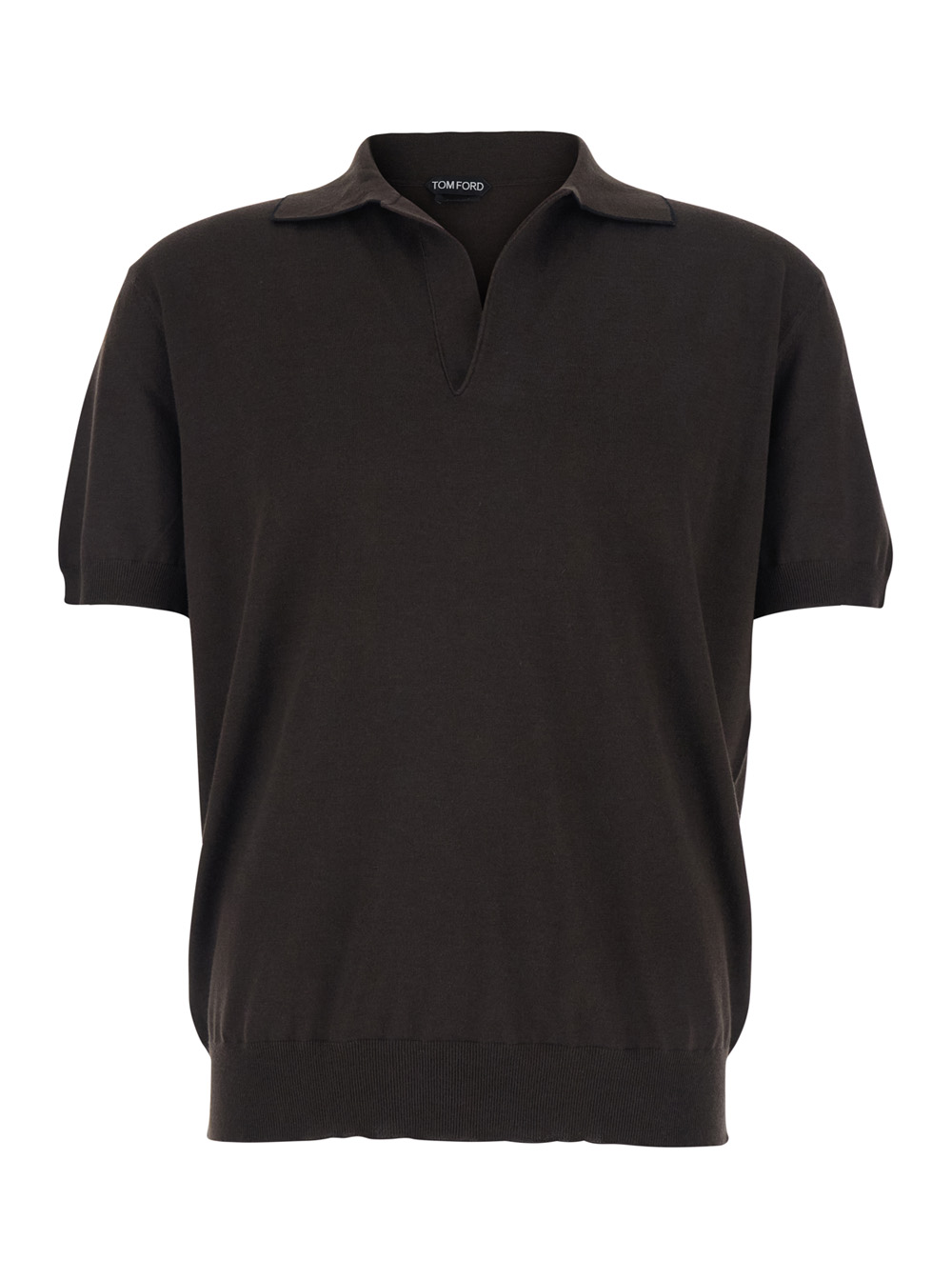 Tom Ford Men's Brown V-Neck Polo Shirt In Cotton And Silk Blend For Tshirts