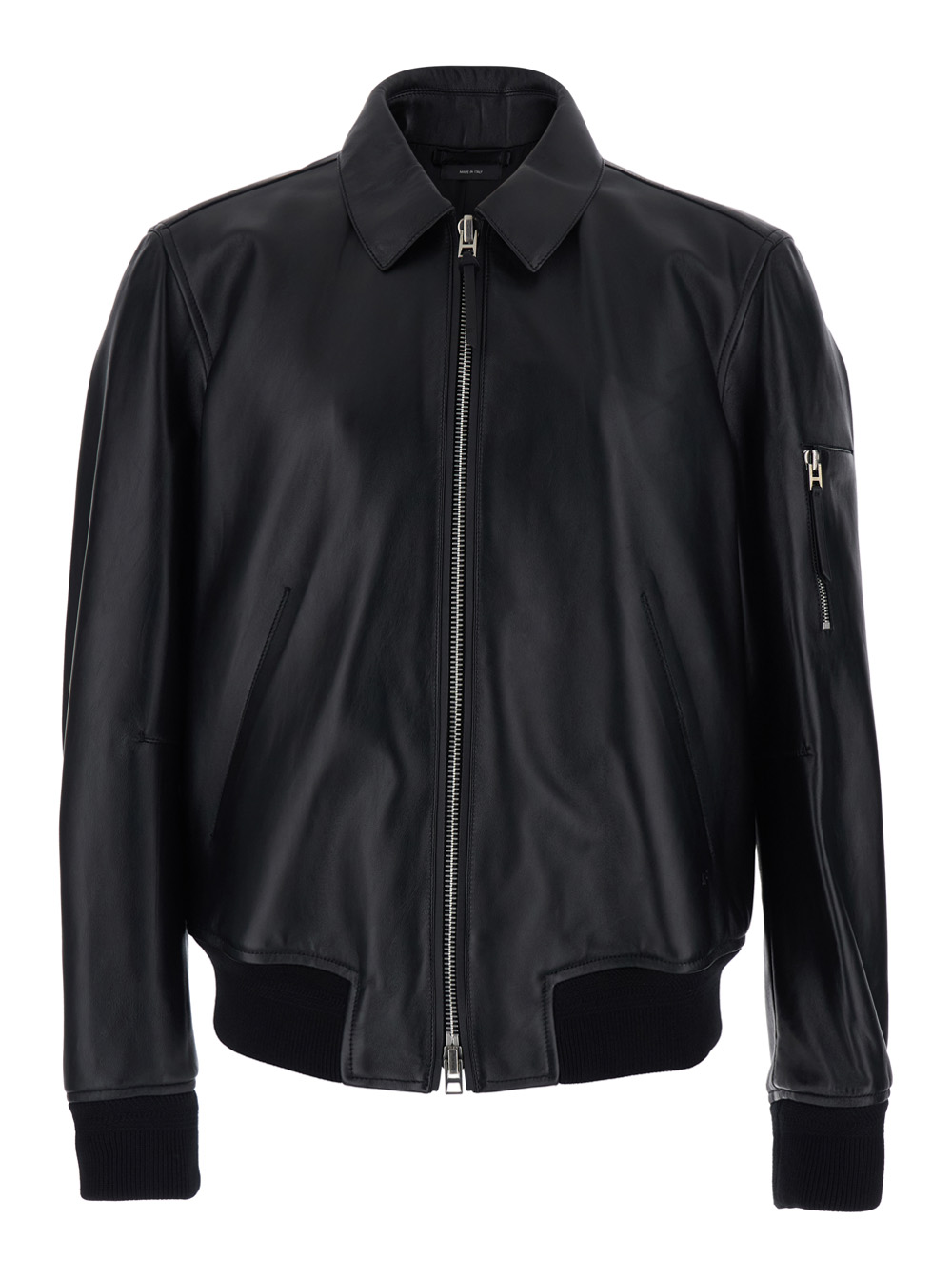 Tom Ford Men's Black Jacket With Classic Collar And One Zip Pocket On The Sleeve In Leather For Lamb Outerwear