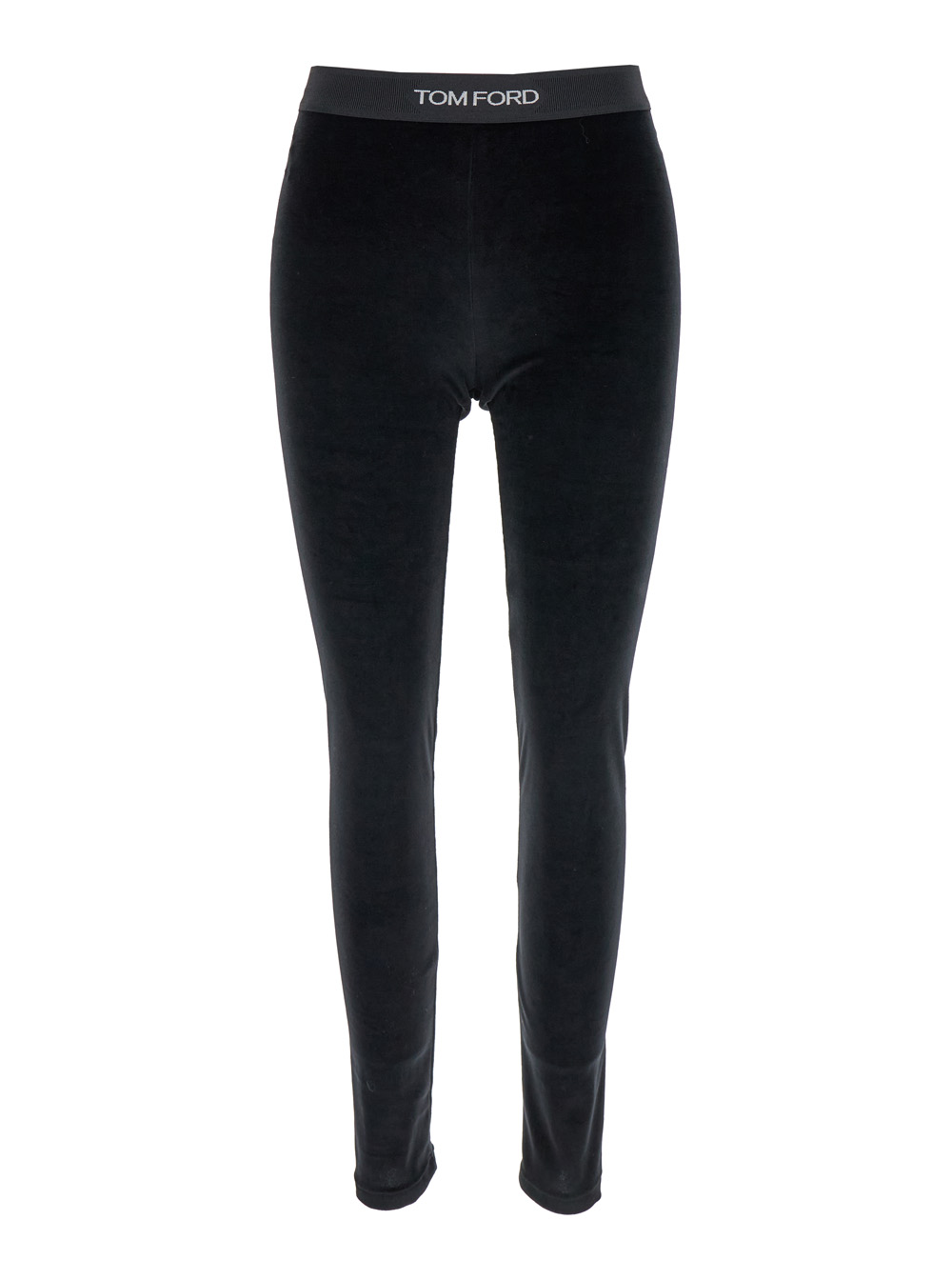 TOM FORD Tom Ford Black Leggings with Elasticated Waist and Logo Lettering in Velvet for Women Triacetate Polyester Trousers - Wo