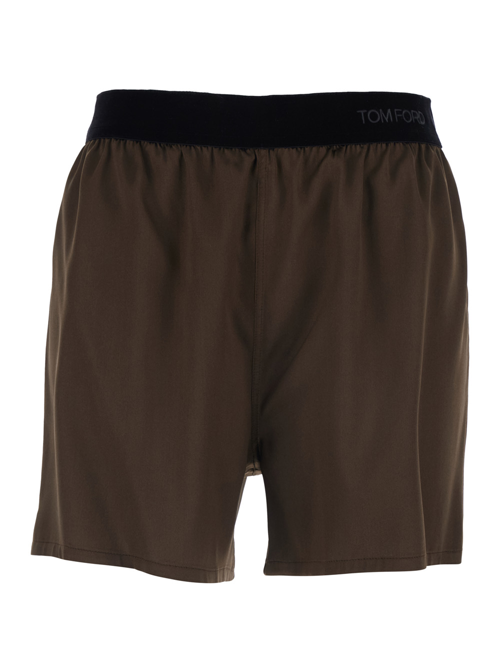 TOM FORD Tom Ford Brown Shorts with Logo Lettering and Elastic Waist In Stretch Silk for Women Elastane Bermuda - Women　トム フォード ブ
