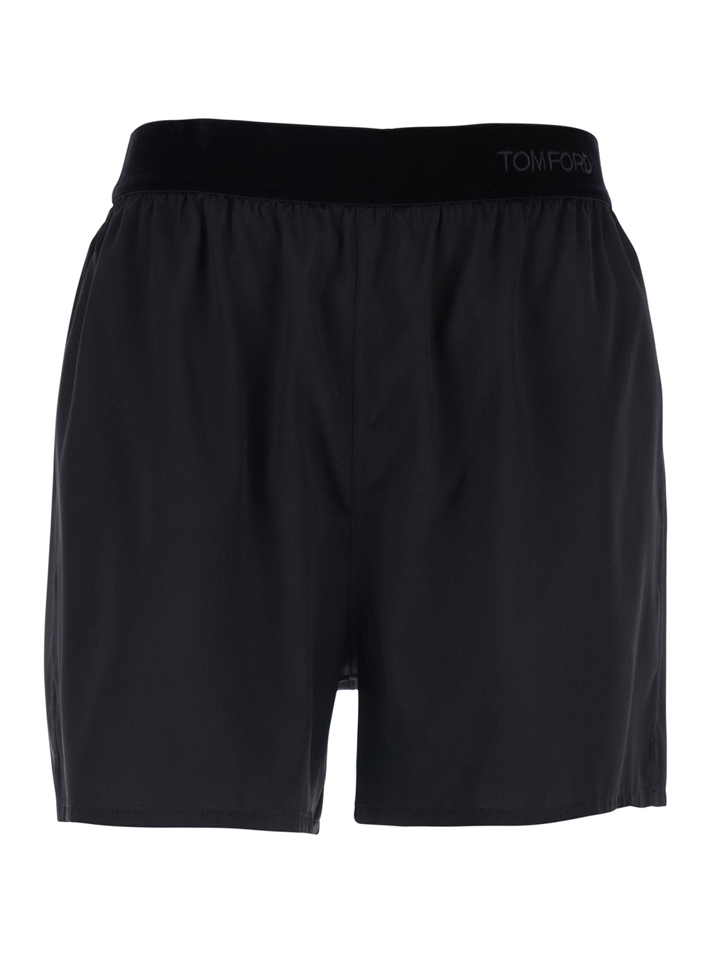 TOM FORD Tom Ford Black Shorts with Elastic Waist and logo lettering in Stretch Silk Woman Elastane Bermuda - Women　トム フォード ブラック 