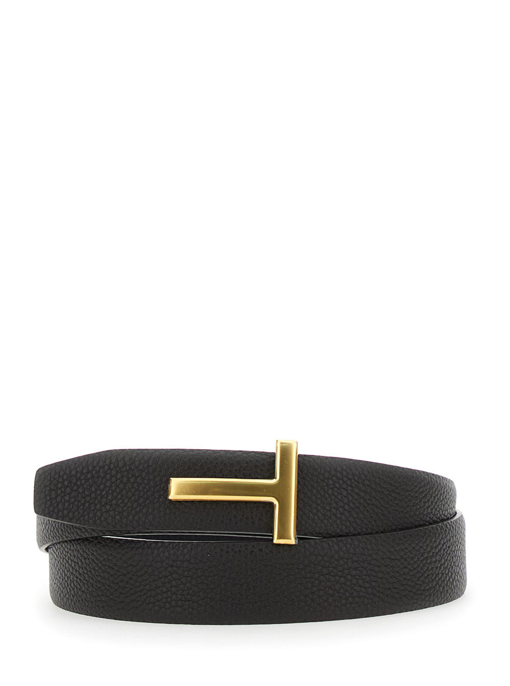 Tom Ford Men's Brown Reversible Belt With T Buckle On The Front In Grained Leather For Calf