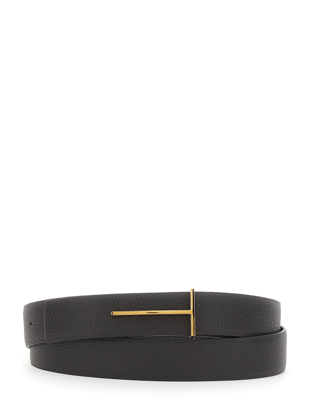 Tom Ford Men's Brown Leather Belt With T Buckle For Calf