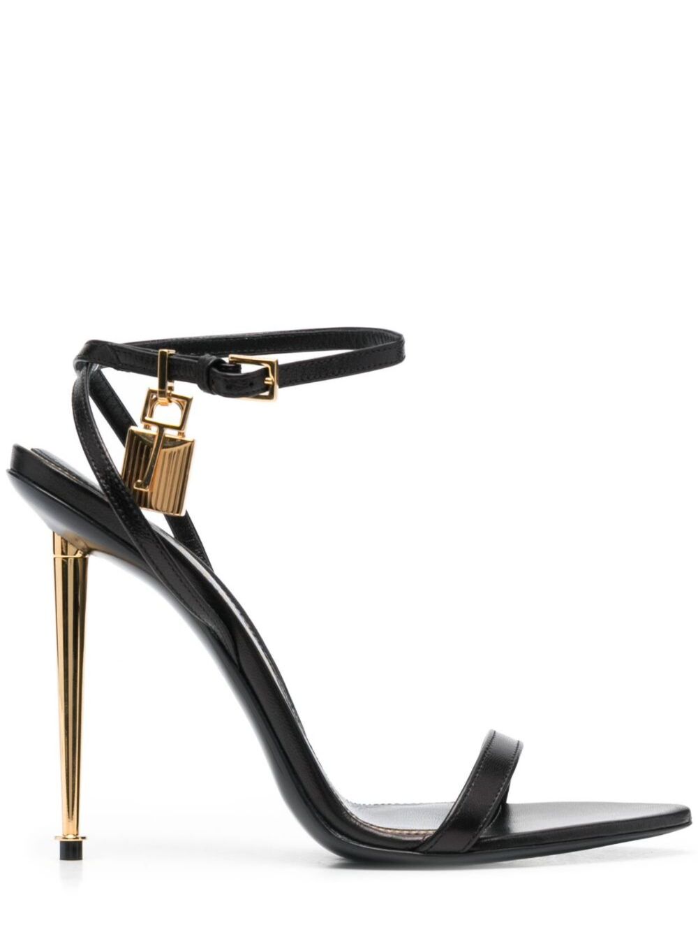 Tom Ford Women's Black Metallic Heeled Sandal With Leather Lock For Heels