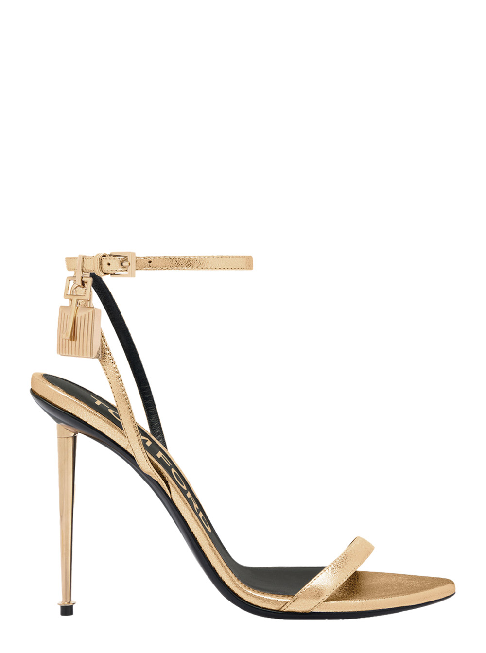 Tom Ford Women's Metallic Gold Pumps With High Stiletto Heel And Ankle Pendant Detail In Glossy Leather For Heels