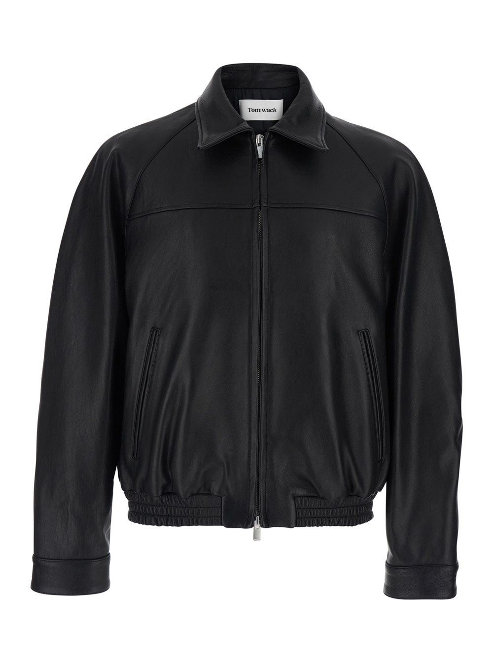 Tonywack Men's Black Leather Jacket With Classic Collar And Two Zip Pockets For Lamb Outerwear
