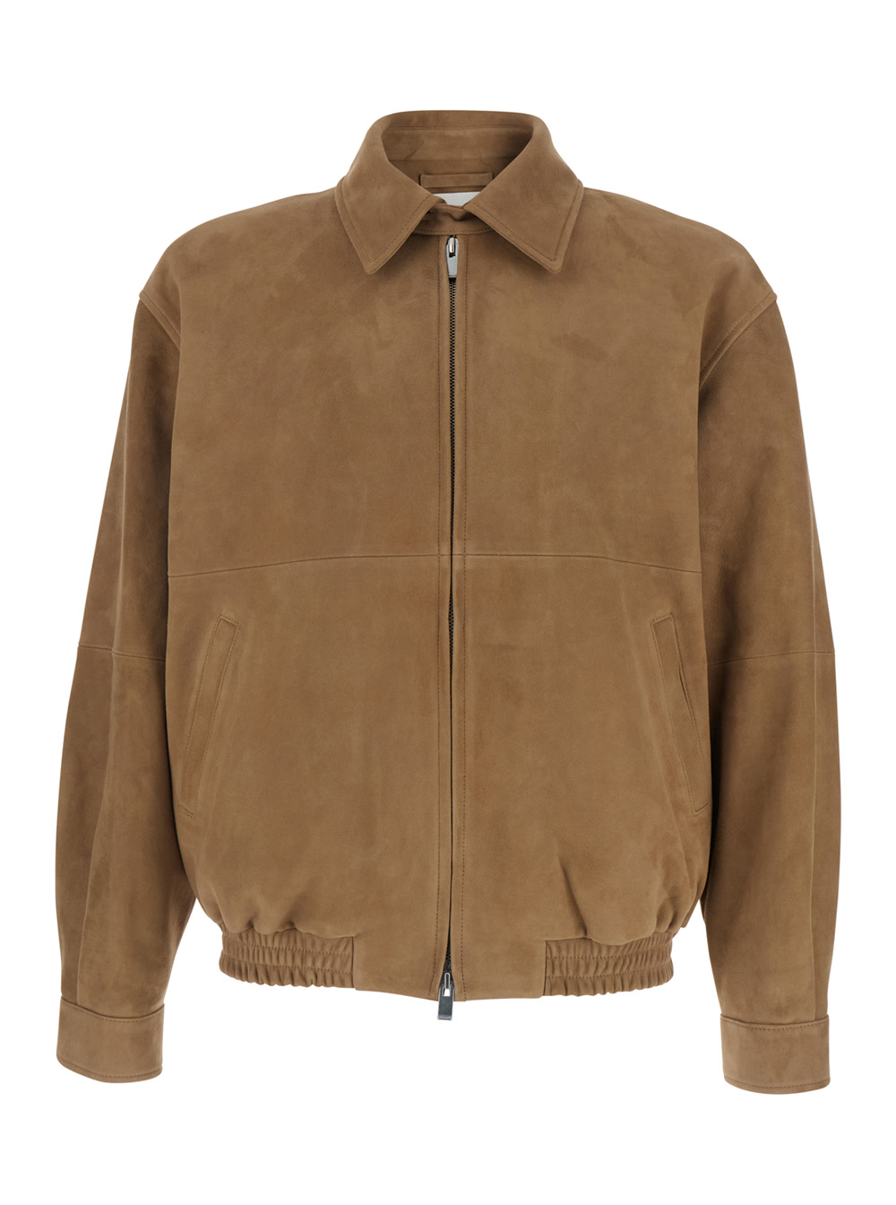 Tonywack Men's Beige Brown Suede Jacket With Classic Collar And Two Welt Pockets For Goat Outerwear