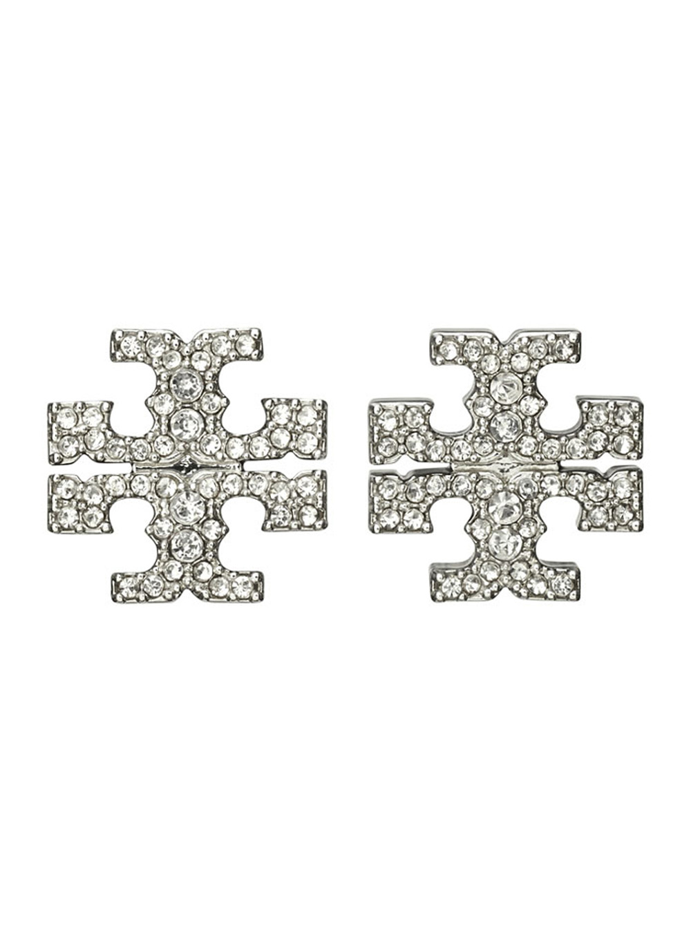 Tory Burch Women's Metallic Kira Earrings With Double T Motif And Crystal Decoration In Silver-Plated Brass For