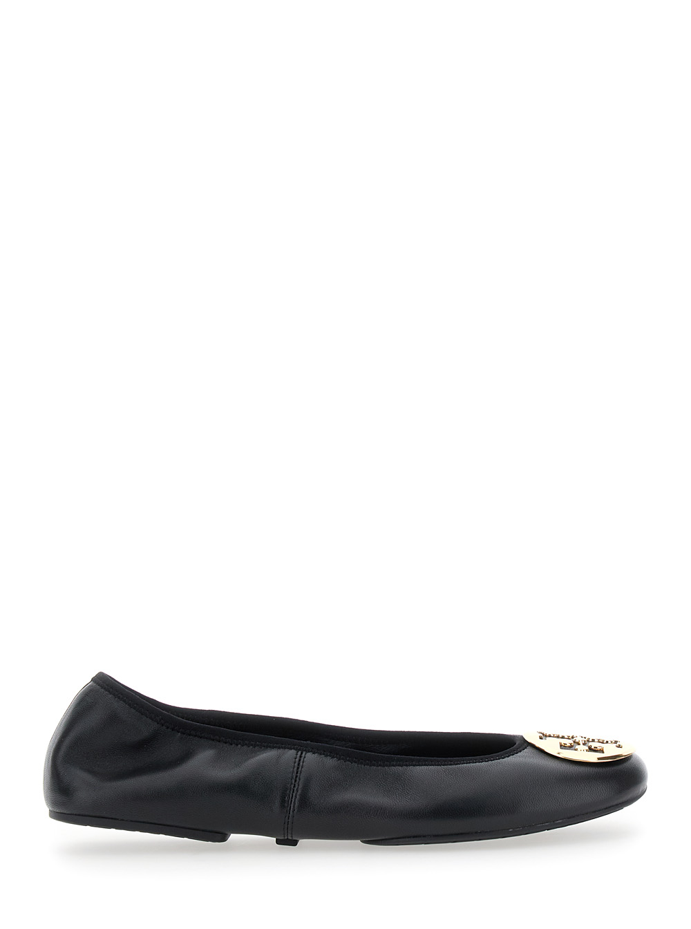 Tory Burch Women's Black Tory Ballet Shoes With Logo Plate On The Front In Leather For Ovine Nylon Ballerinas