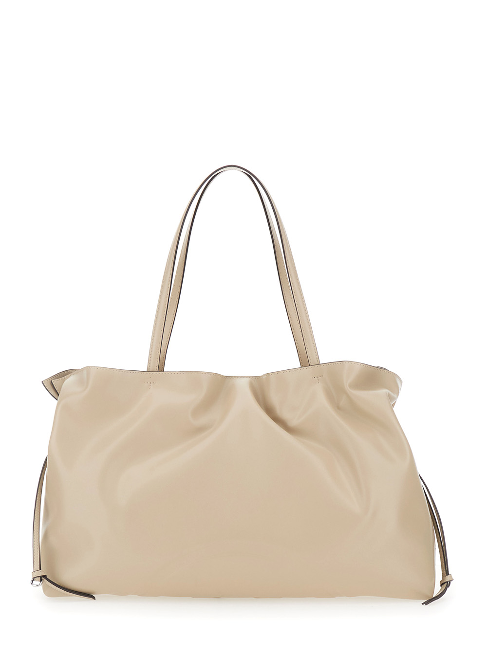 Tory Burch Women's Beige Shoulder Bag Ella With Drawstring Closure And Logo Embossed In Ecoleather Polyester