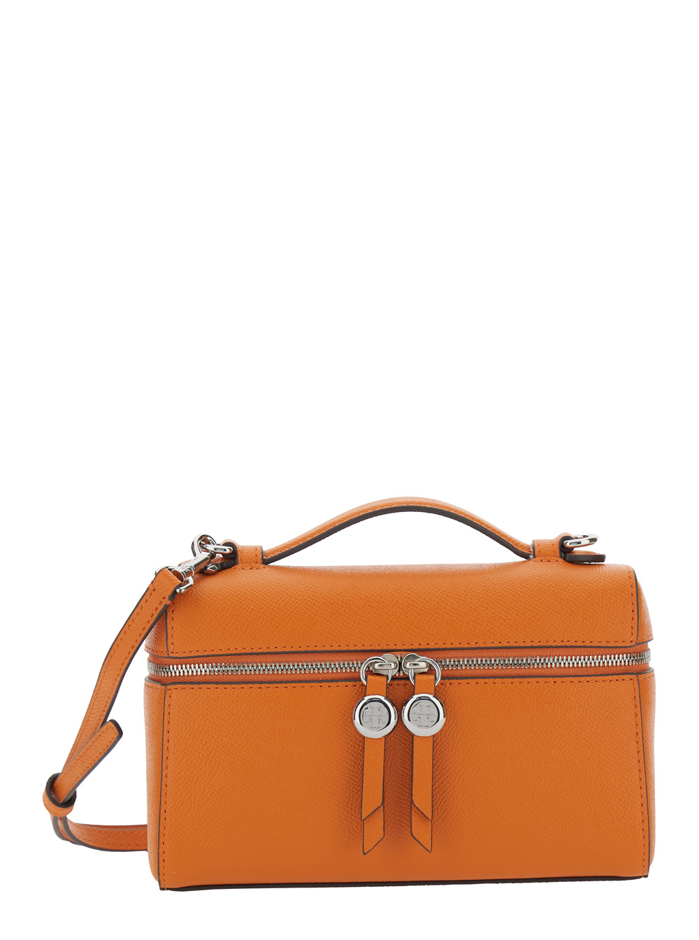 Tory Burch Romy Slim Orange Leather Crossbody Bag with Top Handle and Adjustable Removable Strap Cow – Women