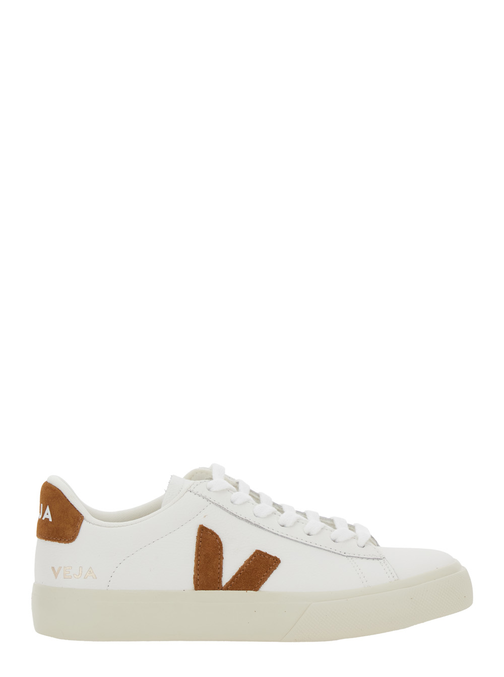 Veja Unisex White Sneaker Campo With Contrast Heel Lettering Logo And Patch On The Side In Leather Organic Traced