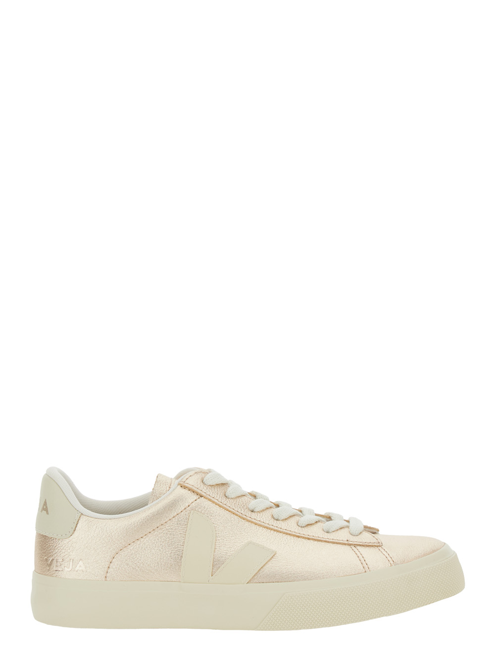 Veja Unisex Metallic Sneaker Campo With Contrast Heel Lettering Logo And Patch On The Side In Leather Organic Traced