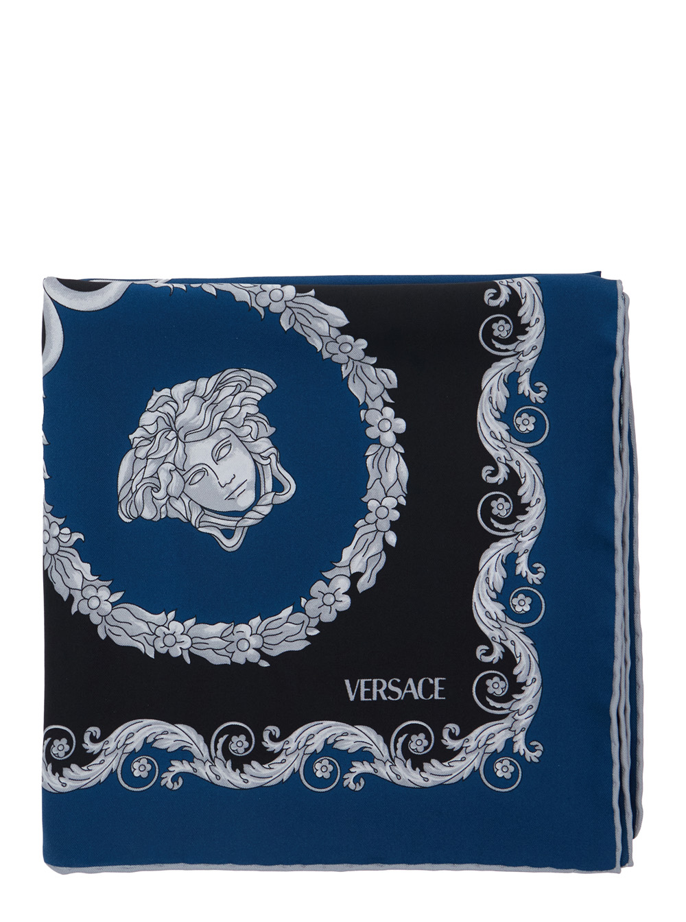 Versace Men's Blu E Scarf With All-Over Baroque Motif In Silk For Scarfs And Foulards