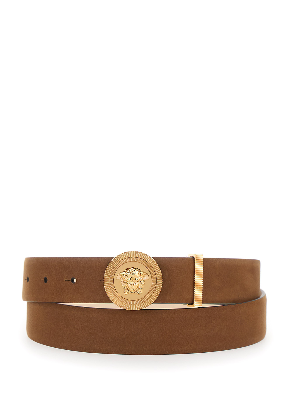 Versace Men's Brown Belt With Medusa Head Buckle In Suede For Calf