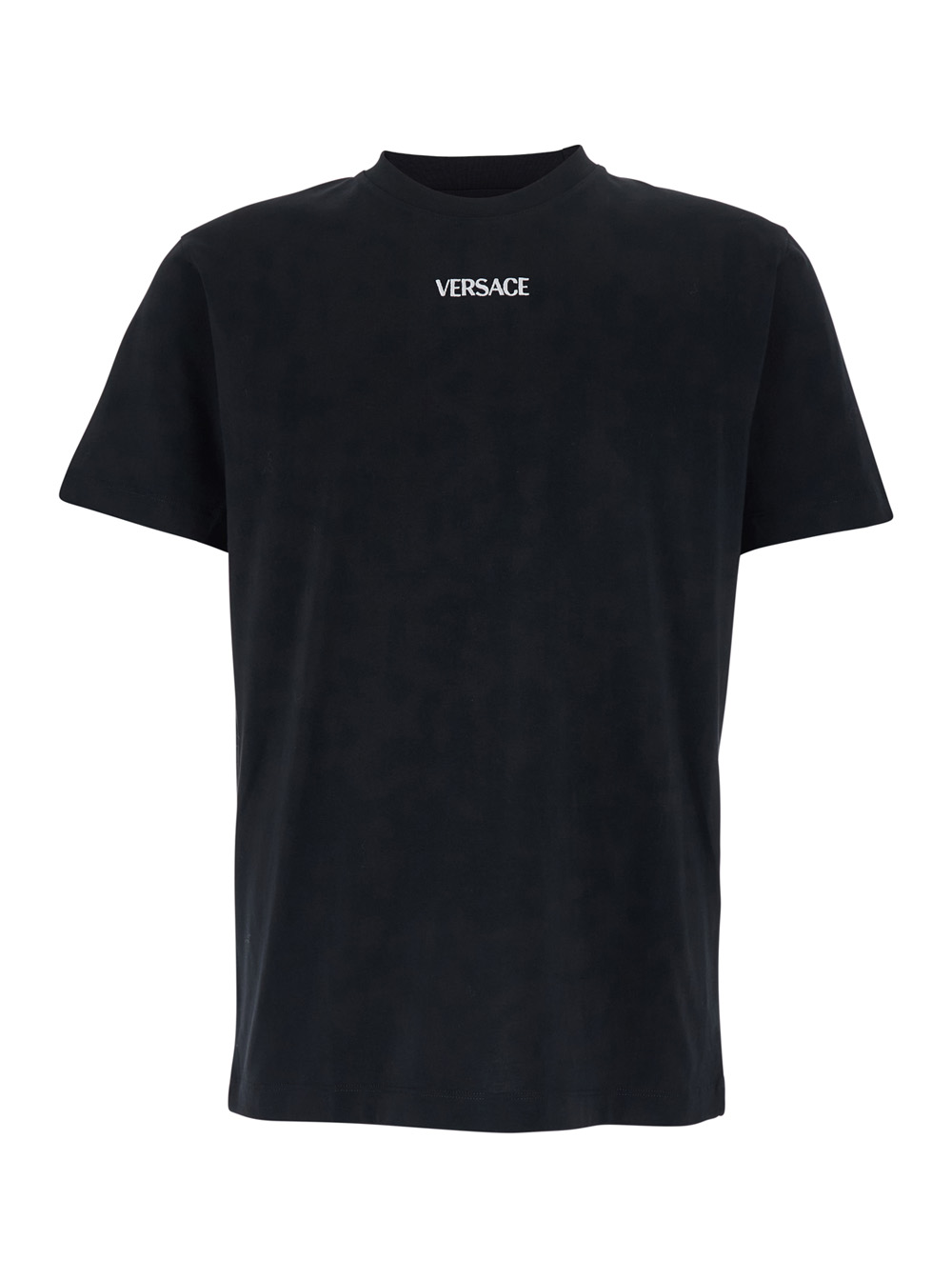 Versace Men's Black T-Shirt With Logo Lettering On The Front In Cotton For Tshirts And Polo Shirts