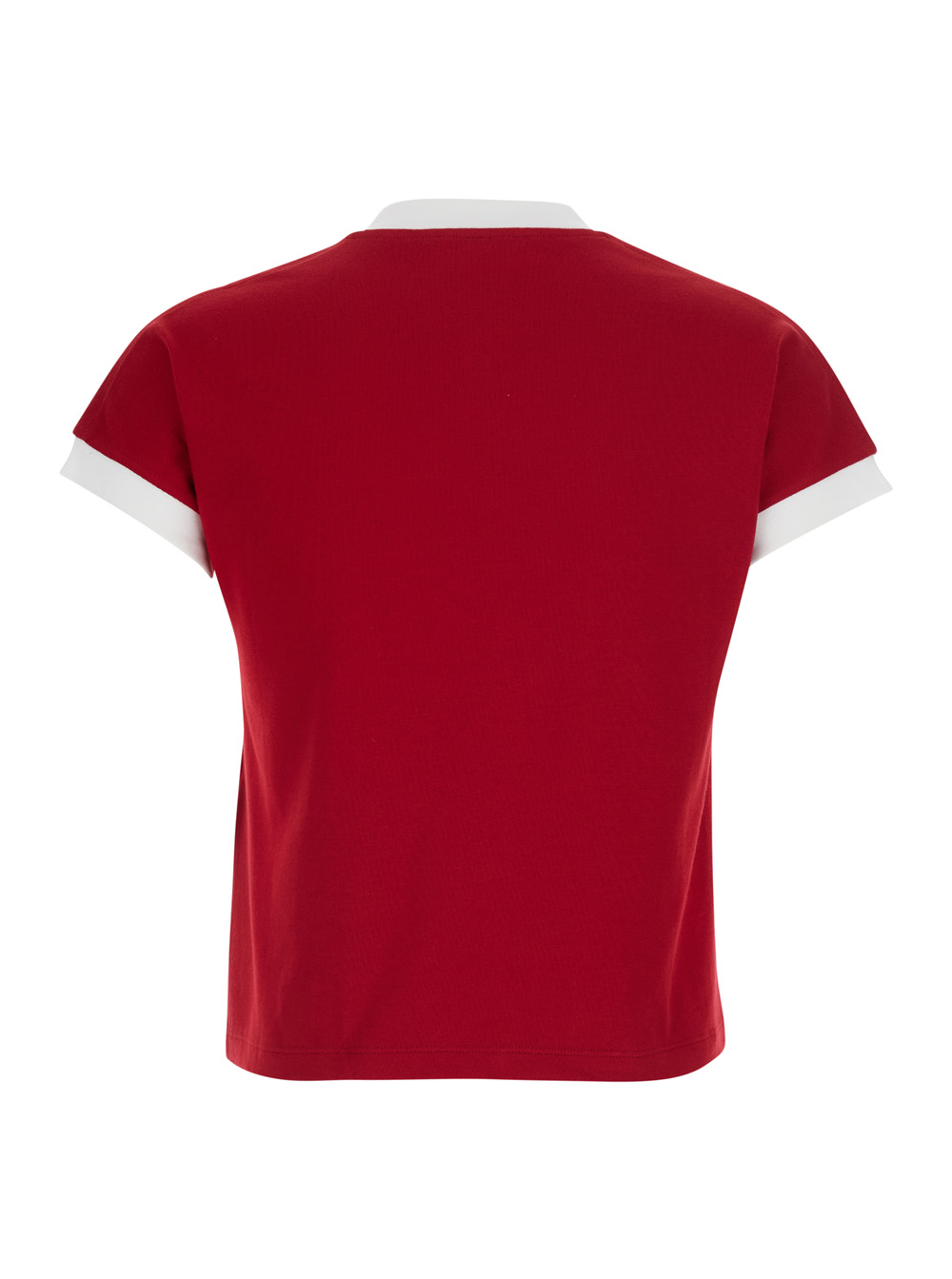 Versace Women's Red Tshirt - Logo Print T-Shirt On The Front Cotton Men Elastane Tshirts And Polo Shirts