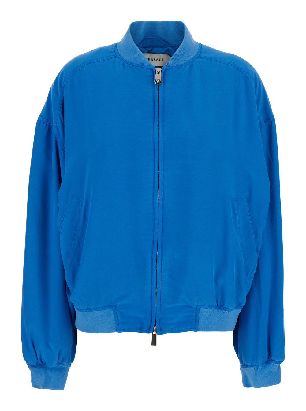 Versace Silk Bomber Look1 Blue Jacket With Front Closure And Long Sleeves For Men Blu – Women