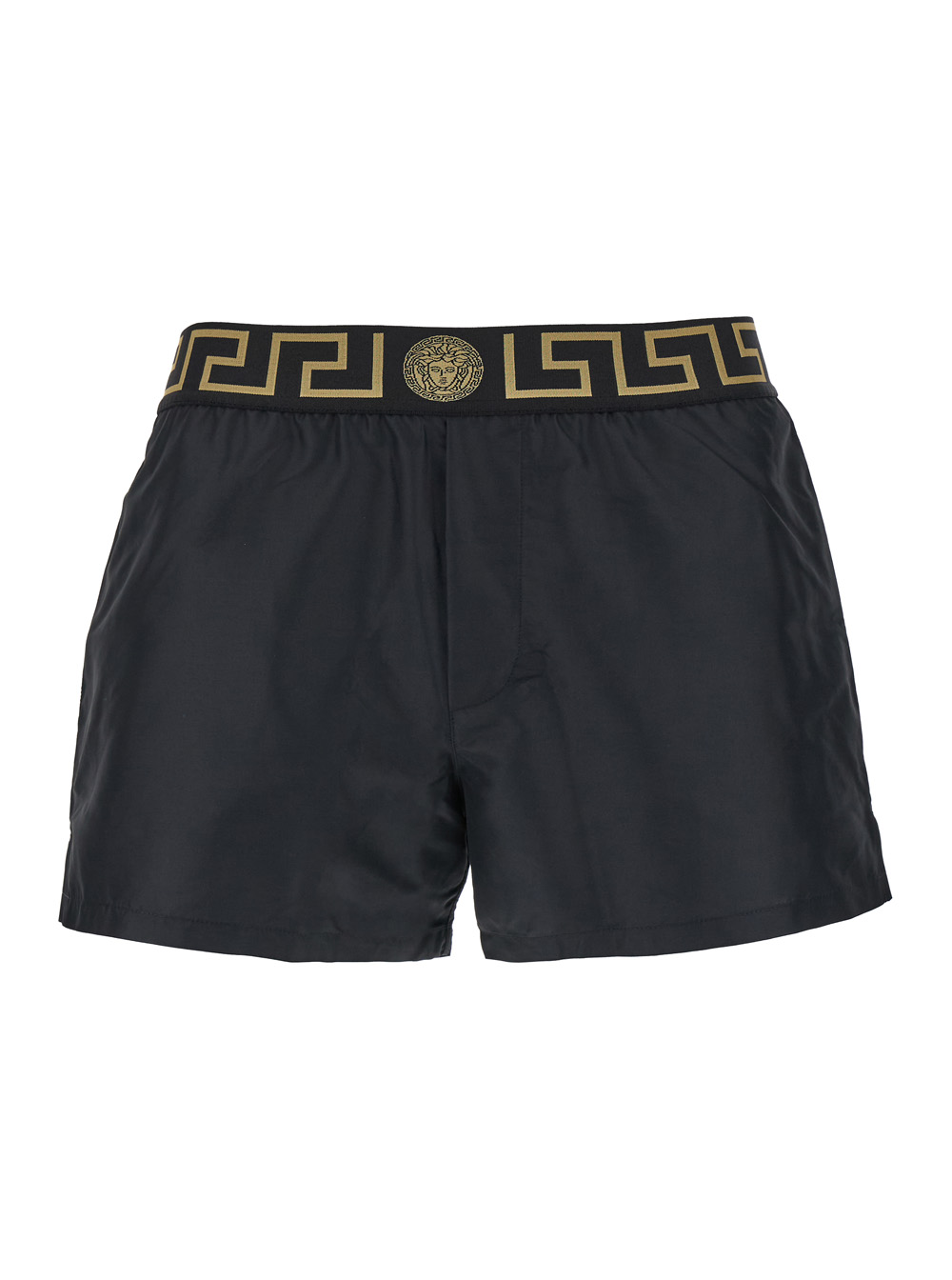 Versace Men's Black Swim Shorts With Greca Detail In Tech Fabric For Polyester Beachwear