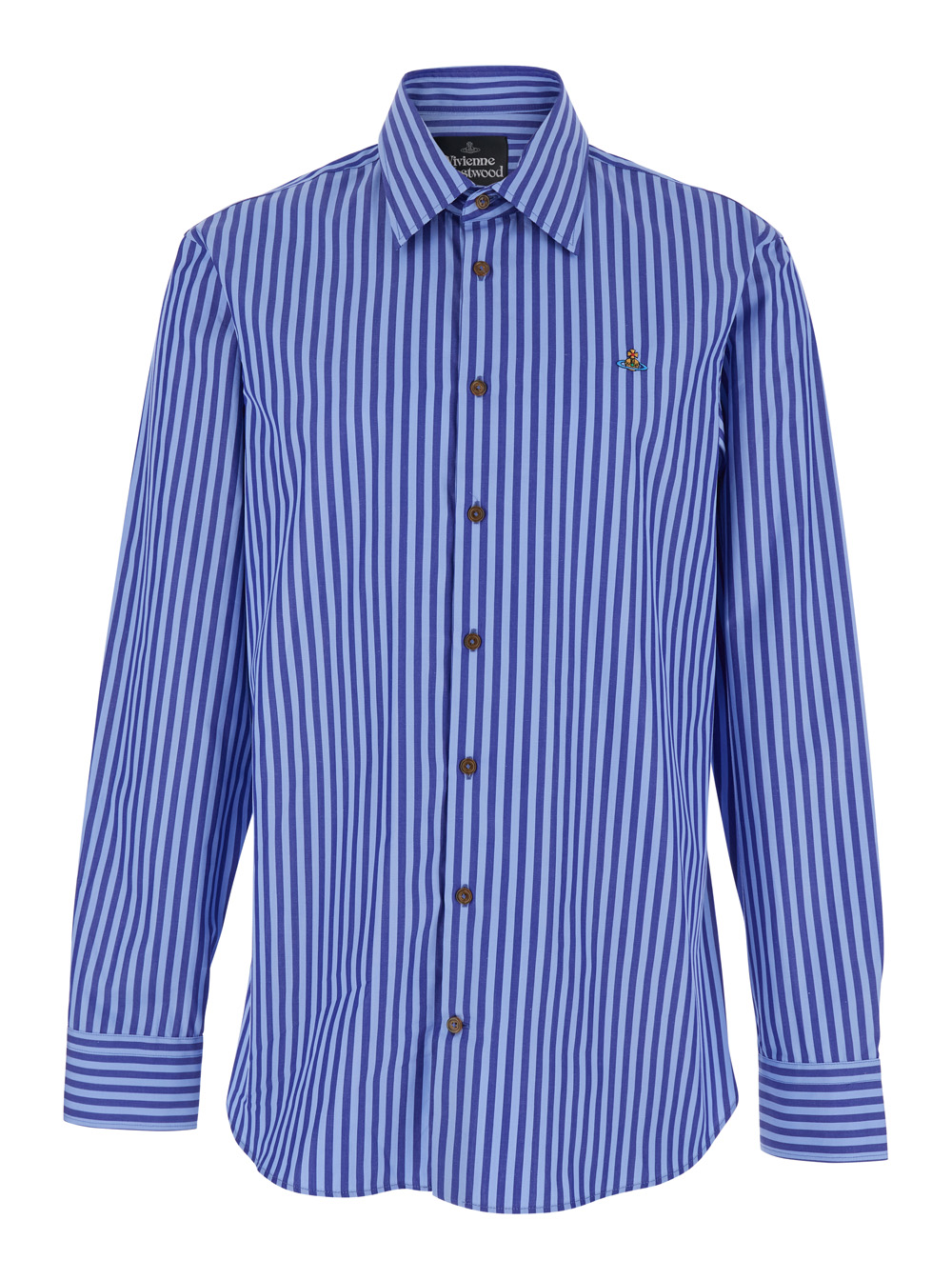 Vivienne Westwood Men's Blu E Long-Sleeved Shirt With Classic Collar And All-Over Striped Motif Incotton For Cotton Blouses