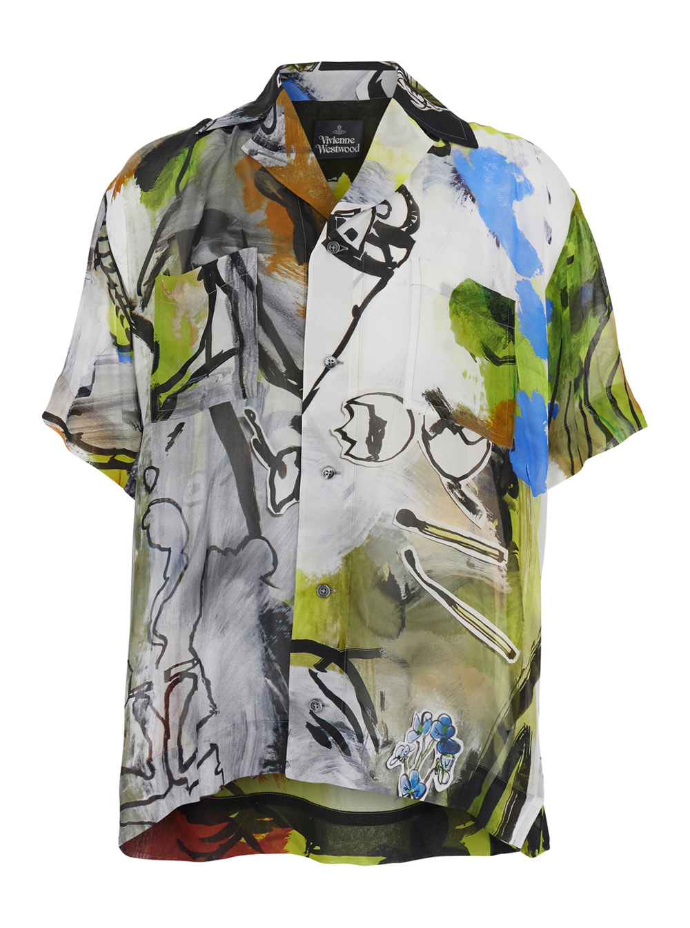 Vivienne Westwood Men's Multicolor Shirt With Open Collar And All-Over Graphic Print In Viscose Man Blouses
