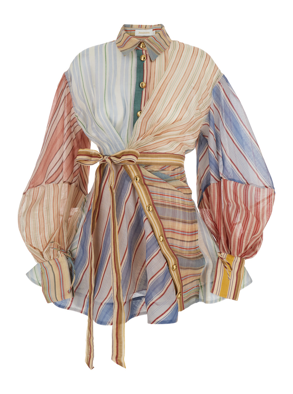 Zimmermann Women's Multicolor Midi Dress Rebellion With Bow Detail And All-Over Stripes In Linen Silk Blend