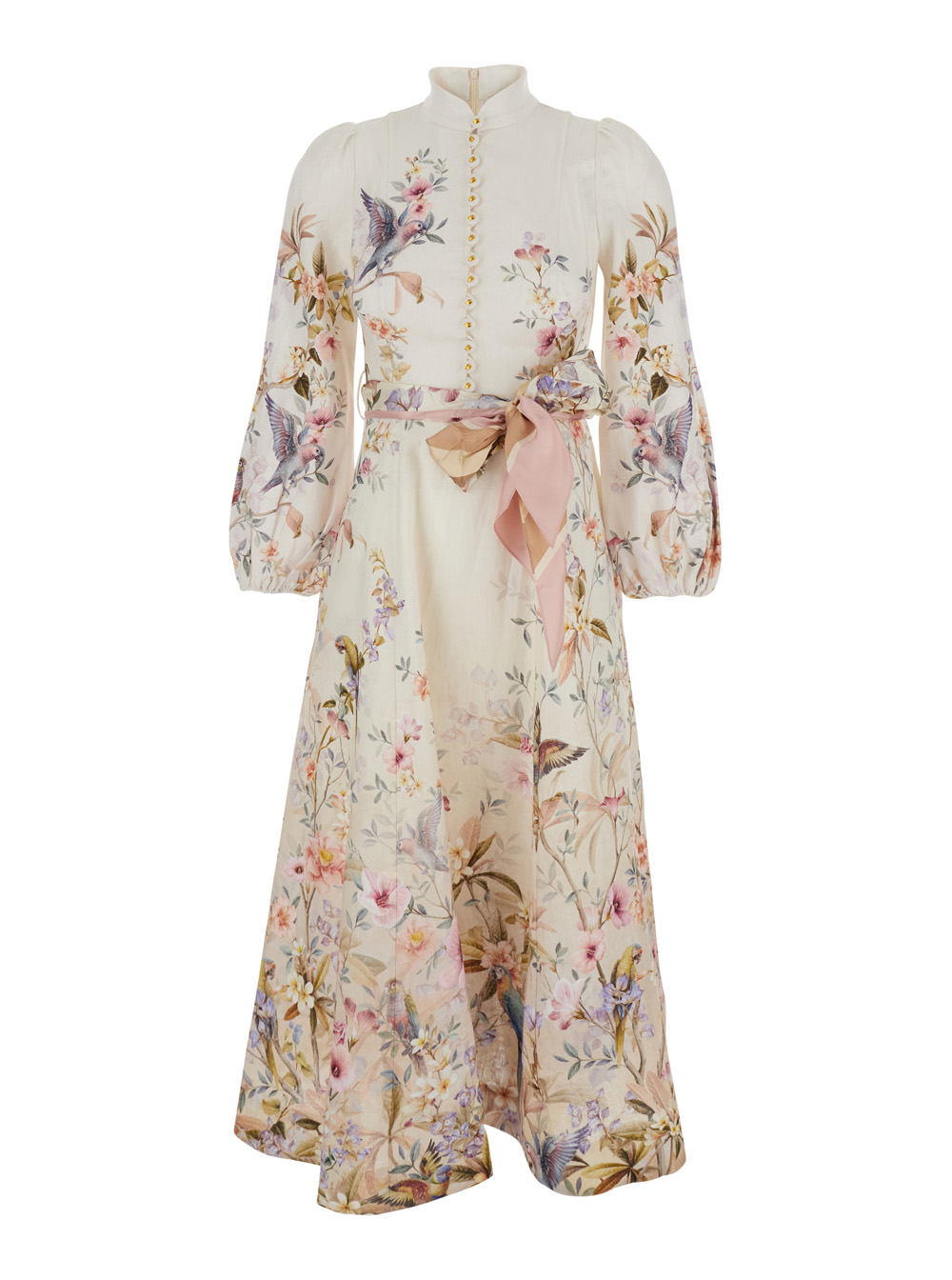 Zimmermann Women's Multicolor Rebellion Midi Dress With Bow Detail On The Front And All-Over Floral Print In Linen Woman Long