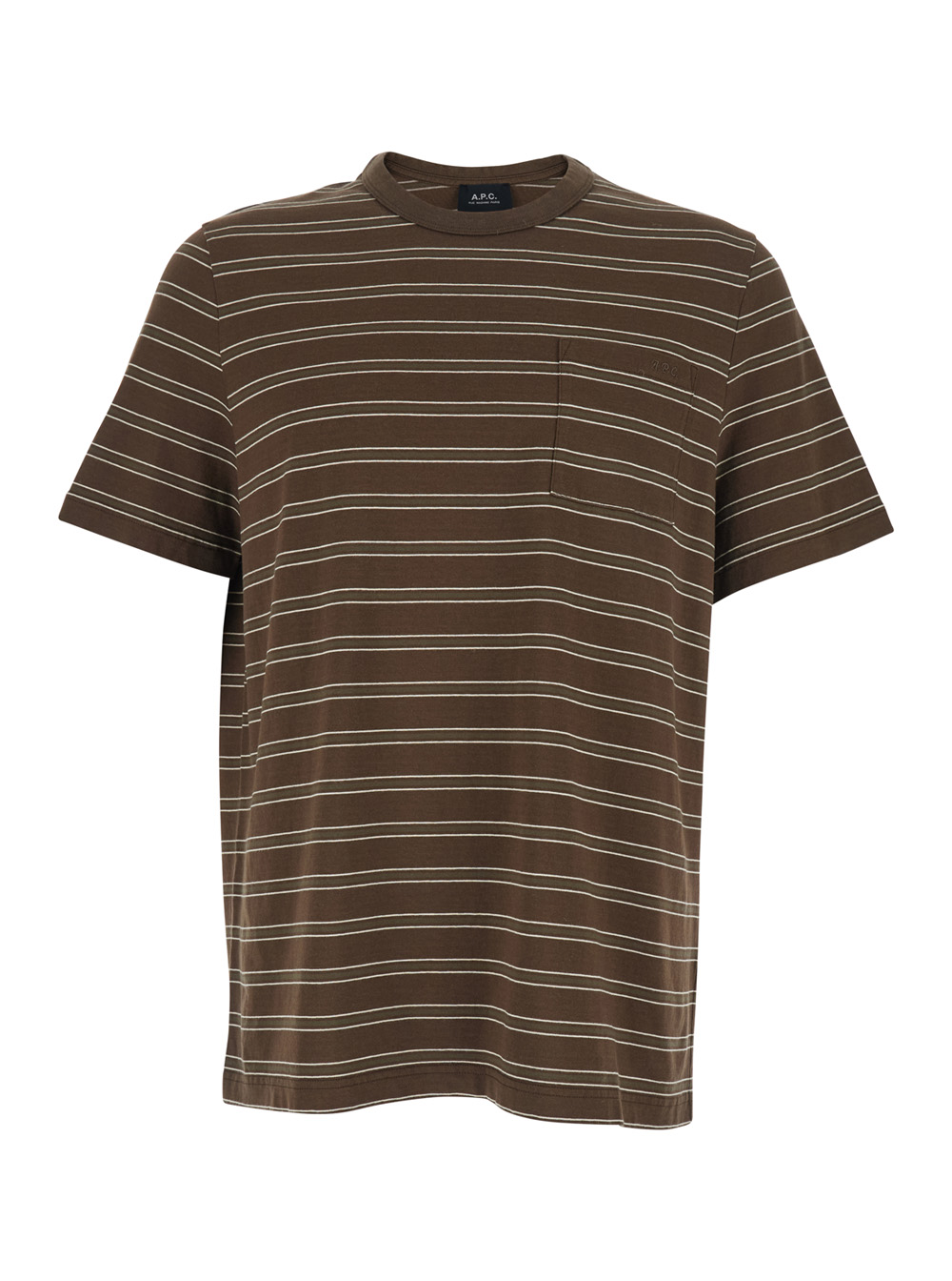 A.p.c. Men's Brown A. P.c. Crew Neck T-Shirt With Striped Motif And Logo On Front In Cotton For Biological Tshirts Polo Shirts