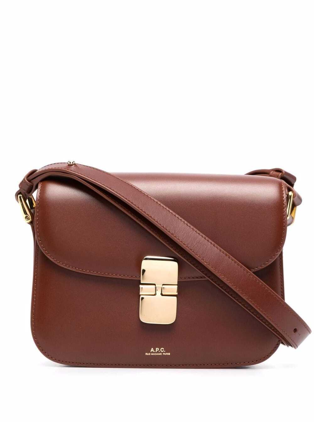 A.p.c. Women's Brown A. P.c. Grace Small Crossbody Bag With Adjustable Strap And Logo Lettering Embossed On The Front In Leather Woman Cow