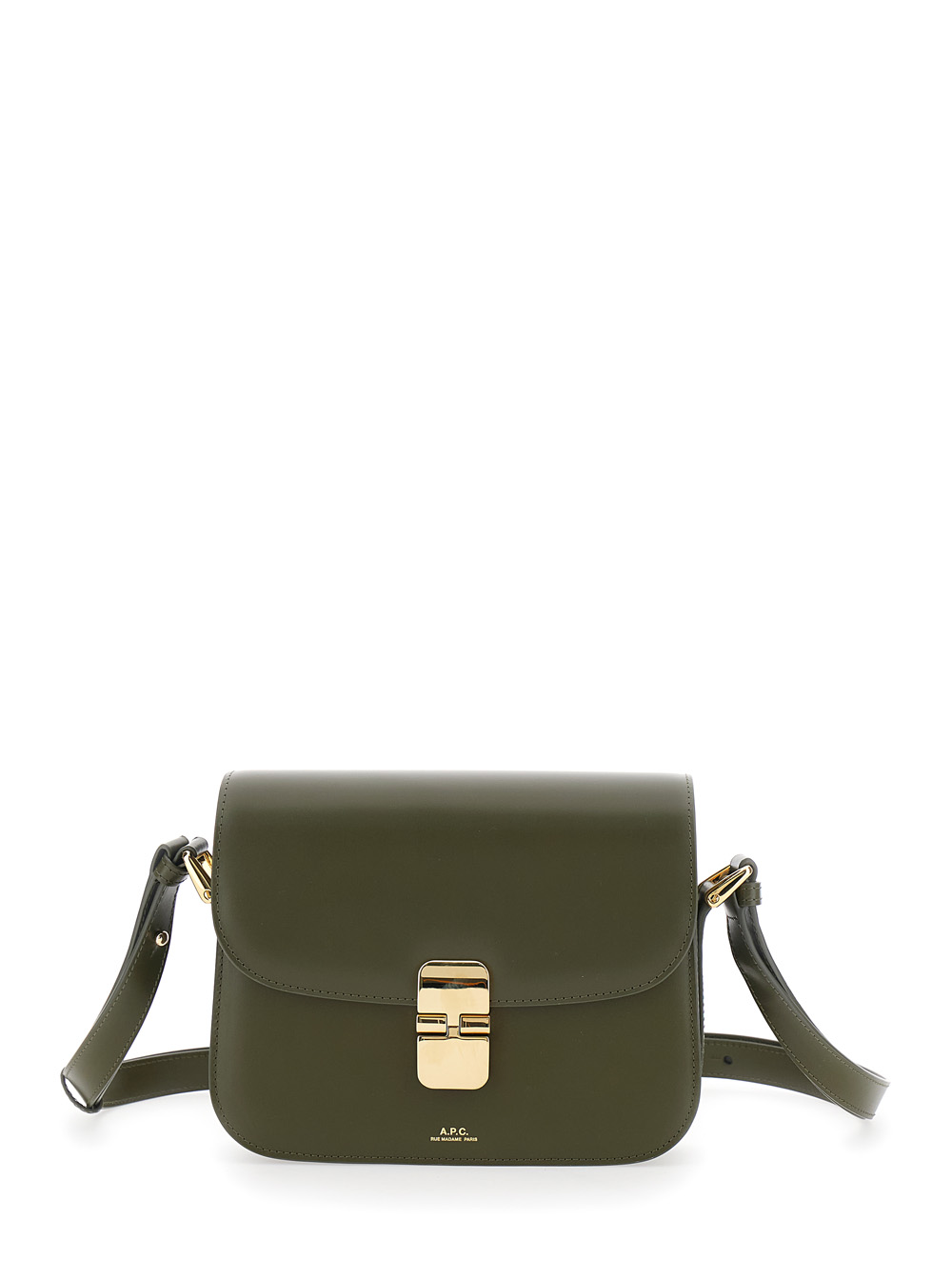 A.p.c. Women's Green A. P.c. Grace Crossbody Bag Small With Adjustable Strap And Logo Lettering Embossed On The Front In Leather For Cow