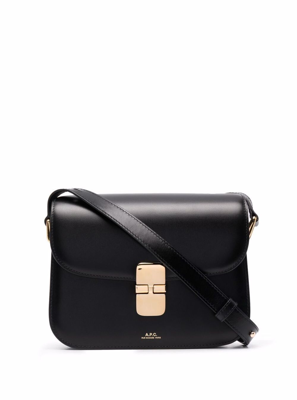 A.p.c. Women's Black A. P.c. Grace Small Crossbody Bag With Adjustable Strap And Logo Lettering Imprinted On The Front In Leather For Cow