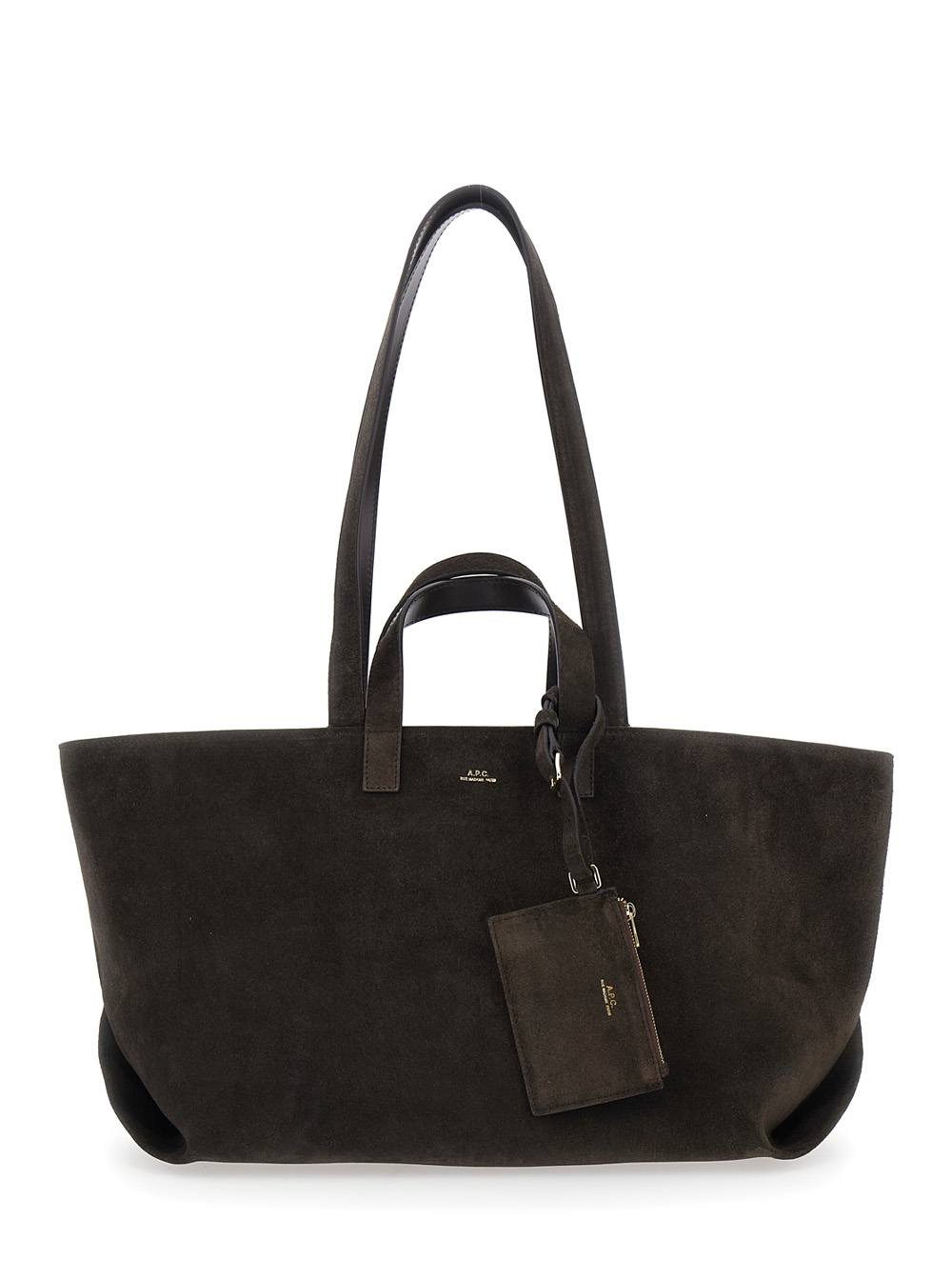 A.p.c. Women's Brown A. P.c. Le Drummer Shopper With Four Handles And Lettering Logo On The Front In Suede Woman Cow Tote Bags