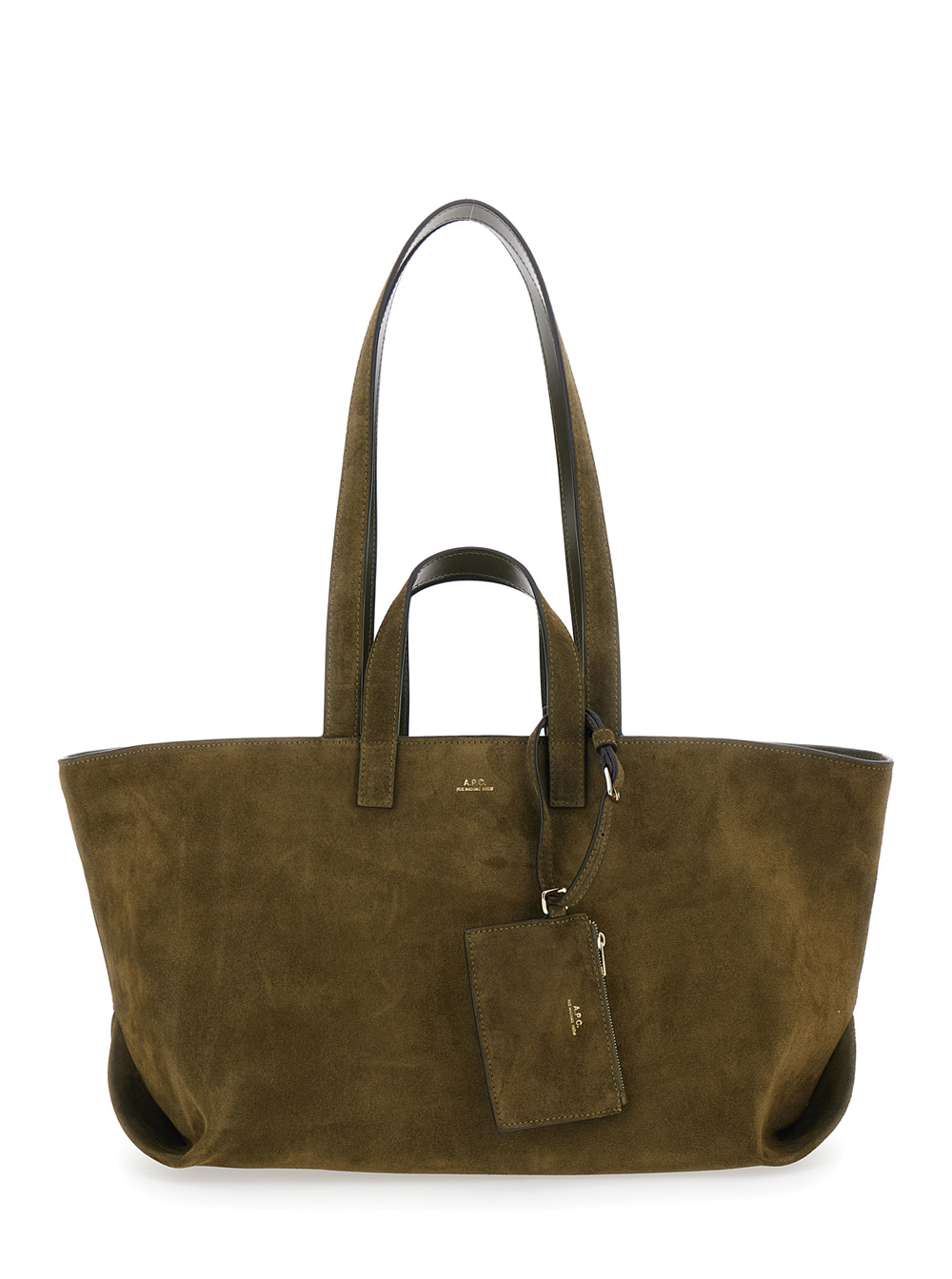 A.p.c. Women's Green A. P.c. Le Drummer Shopper With Four Handles And Logo Lettering On The Front In Suede Calf Tote Bags
