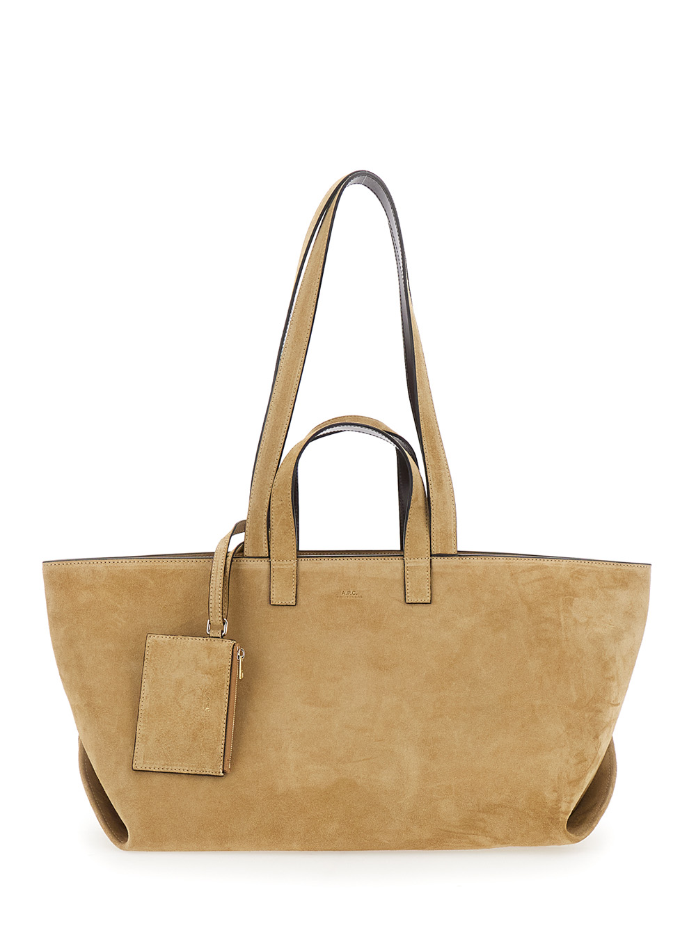 A.p.c. Women's Beige A. P.c. Le Drummer Shopper With Four Handles And Logo Lettering On The Front In Suede Cow Tote Bags