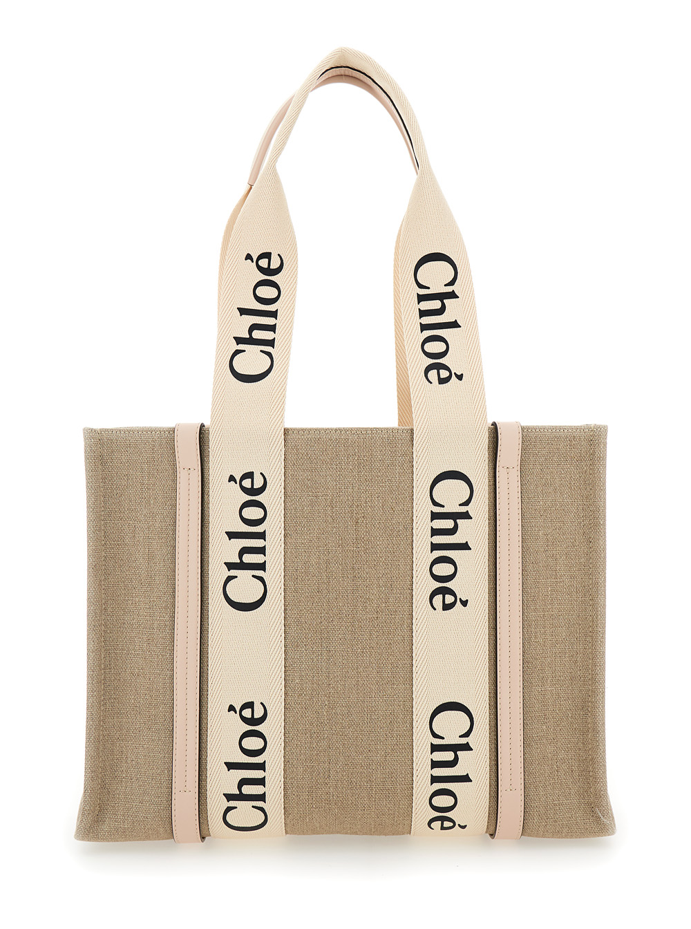 Chloé Women's Beige Medium Woody Handbag With Logo In Linen Canvas Tote Bags