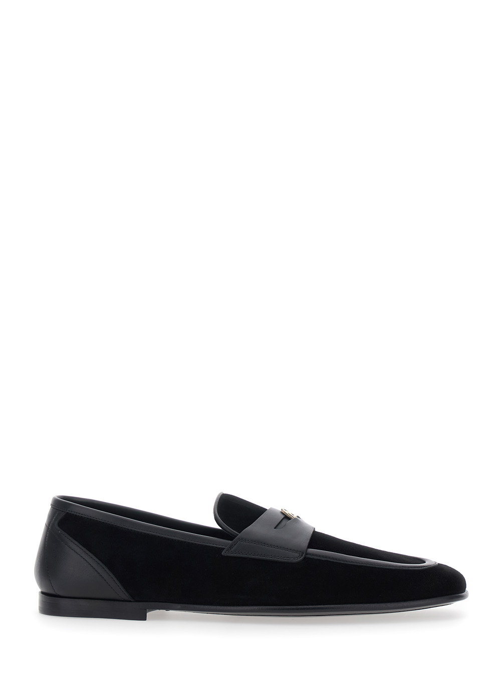 Dolce & Gabbana Men's Black Ariosto Loafers With Dg Logo Plaque On The Front In Leather And Suede For Calf