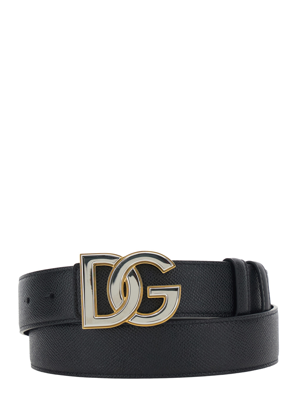 Dolce & Gabbana Men's Black Belt With Logo Buckle In Leather For Calf