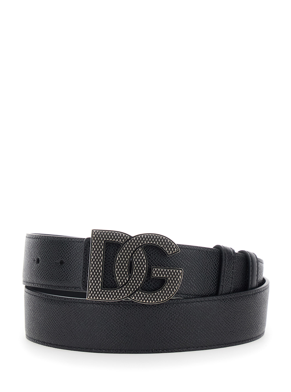Dolce & Gabbana Men's Black Leather Belt With Logo Buckle For Calf