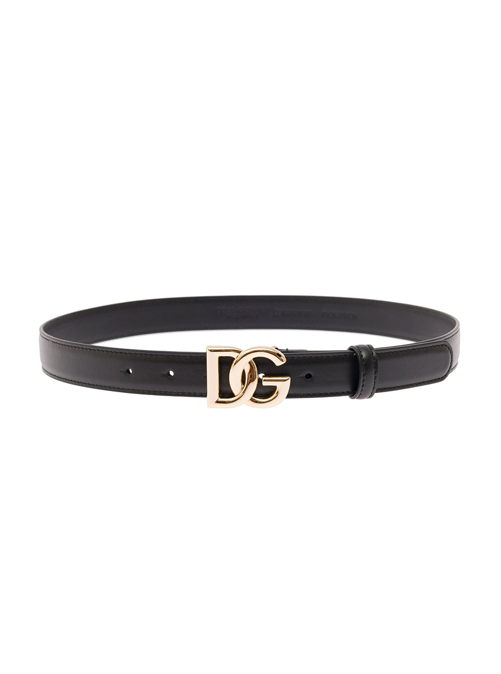 Dolce & Gabbana Women's Black Thin Belt With Dg Buckle In Gold Metal Leather For Calf