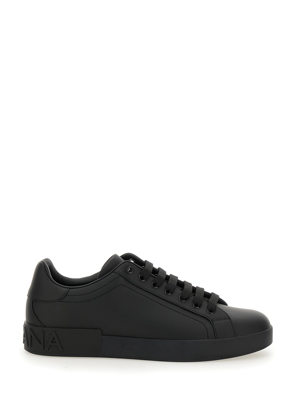Dolce & Gabbana Men's Black Portofino Low Top Sneakers With Logo Lettering Detail In Smooth Leather Man Polyester Lamb Sheep Rubber