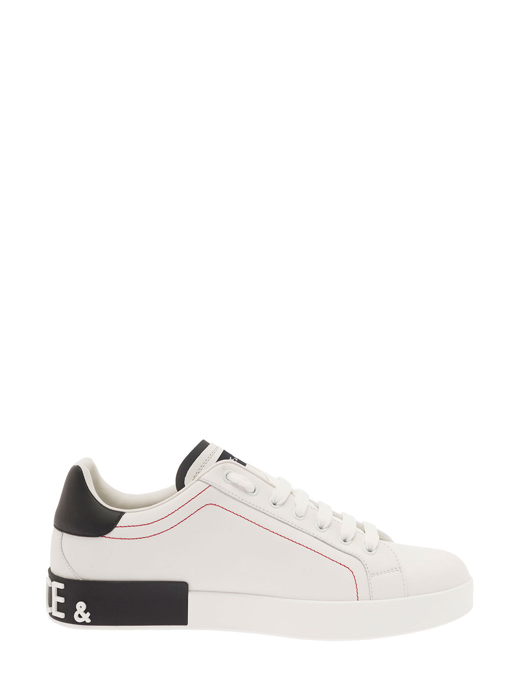 Dolce & Gabbana Men's White Portofino Low Sneakers With Applied Logo And Contrasting Stitching In Smooth Leather For Polyester Lamb Sheep Rubber