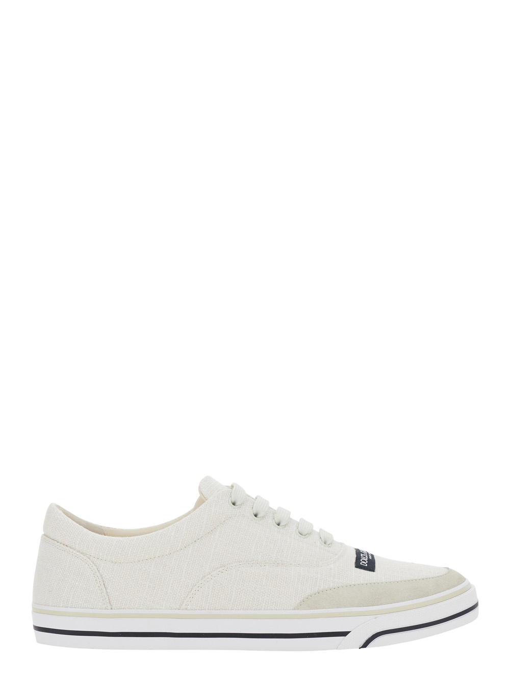 Dolce & Gabbana Men's Beige Low Top Sneakers With Logo Patch On The Front In Canvas For Lamb Sheep