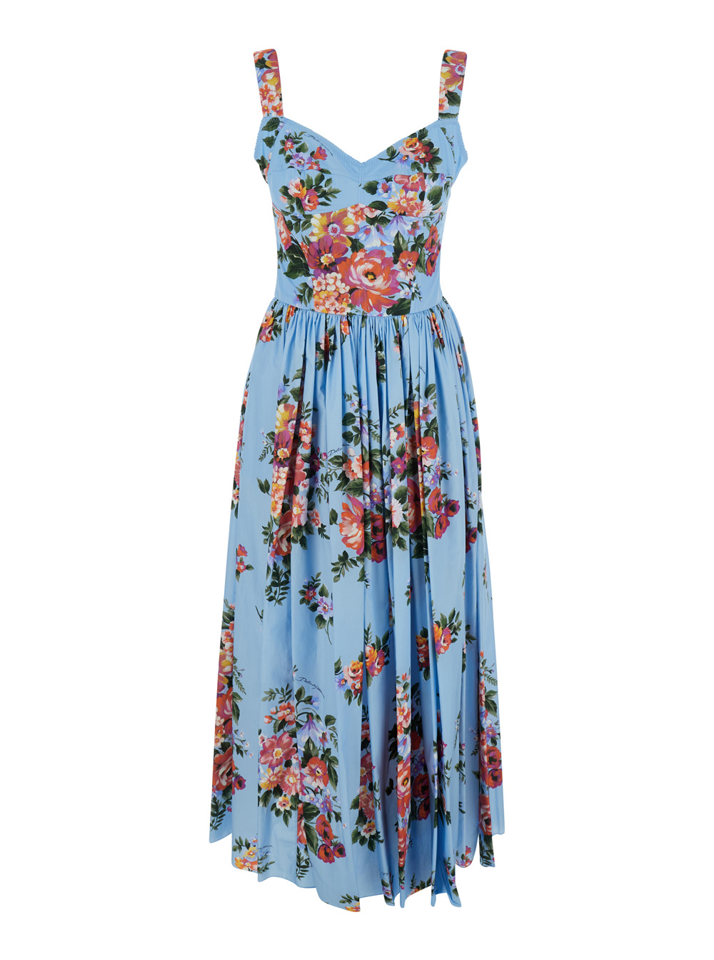 Dolce & Gabbana Women's Blu E Long Dress Printed Popeline Maxi With Cotton Print Motif