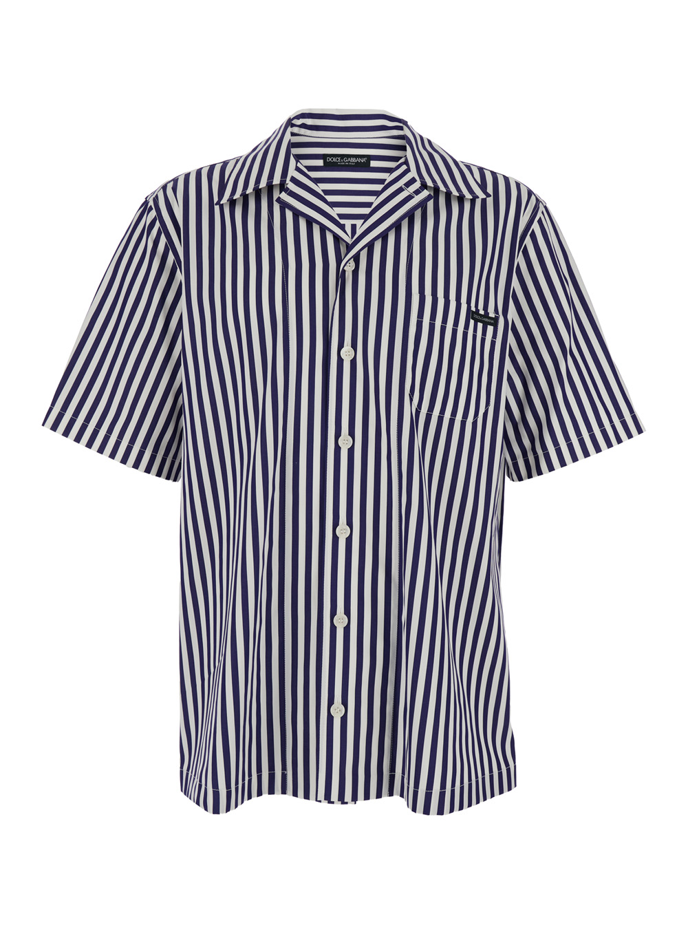 Dolce & Gabbana Men's Blu E Bowling Shirt With Cuban Collar And All-Over Striped Motif In Cotton For Blouses