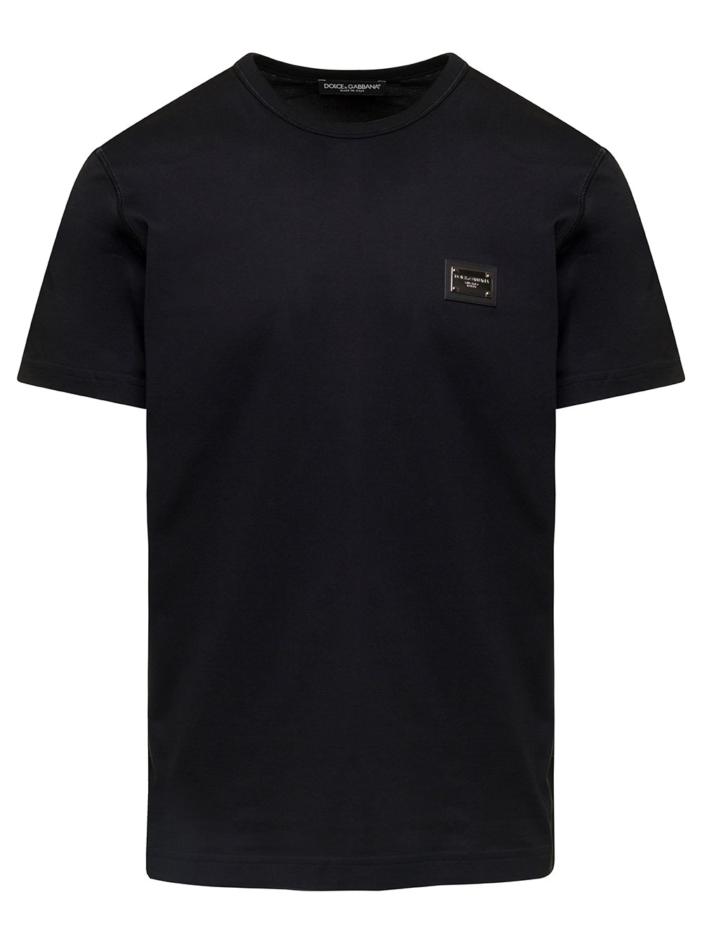 Dolce & Gabbana Men's Black T-Shirt With Logo Tag On The Front In Cotton For Tshirts And Polo Shirts