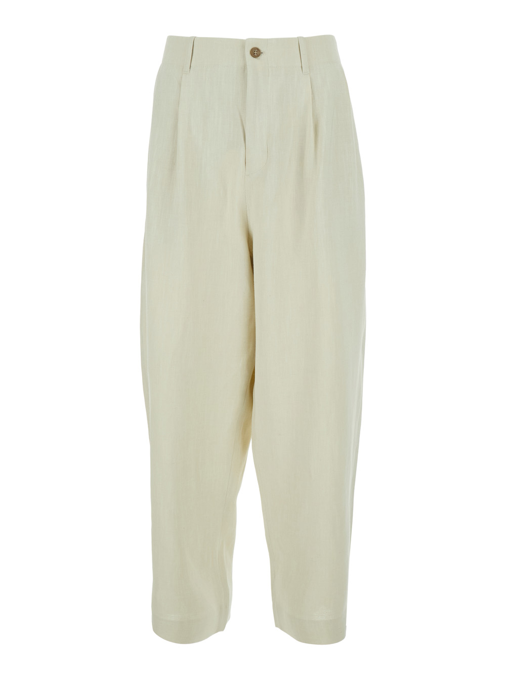 Maison Kitsuné Men's White Tailored Pleated Trousers With Front Pleats And Side Pockets Viscose Linen For
