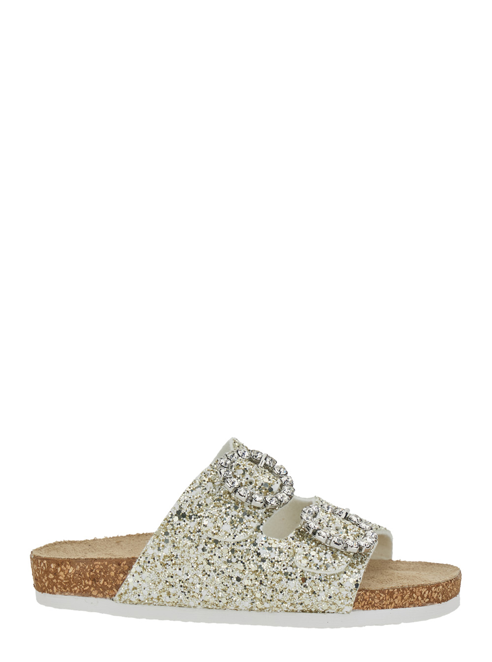 Monnalisa Kids Girls Metallic Color Glitter Decorated Fabric Sandals For Polyurethane Cotton Acrylic Flat Shoes - Kids